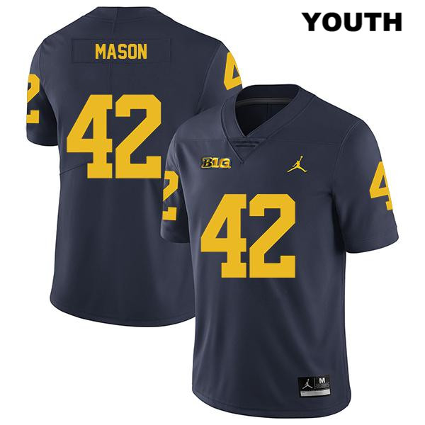 Youth NCAA Michigan Wolverines Ben Mason #42 Navy Jordan Brand Authentic Stitched Legend Football College Jersey BX25Z46MT